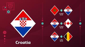 Die kroatische Nationalmannschaft plant Spiele in der Endphase der Fußball-Weltmeisterschaft 2022. vektorillustration der weltfußballspiele 2022. vektor