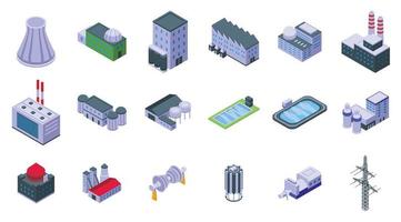 Symbole für Kernkraftwerke setzen isometrischen Vektor. Macht Energie vektor