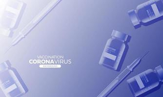 kreatives design für den hintergrund des coronavirus-impfbanners. Covid-19-Coronavirus-Impfung mit Impfflasche und Spritzeninjektionswerkzeug für die Covid19-Immunisierungsbehandlung. Vektor-Illustration. vektor