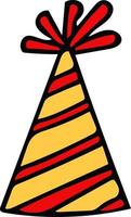 Partyhut mit Streifen. handgezeichneter Doodle-Stil. , Minimalismus, Trendfarbe Gelb, Orange. festlich lustig vektor