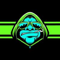 blaue rauchende gorilla-esport-gaming-maskottchen-logoillustration vektor