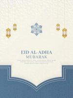 eid al-adha mubarak islamischer arabischer weißer hintergrund mit geometrischem muster und schöner verzierung mit laternen vektor