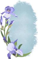 florale vorlage mit kranz aus lila irisblumen mit blättern auf aquarellfarbenem hintergrund vektor