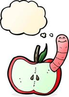 Cartoon-Apfel mit Wurm mit Gedankenblase vektor