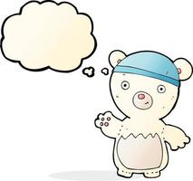Cartoon-Eisbär mit Hut mit Gedankenblase vektor