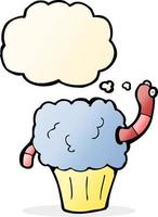 Cartoon-Wurm im Cupcake mit Gedankenblase vektor