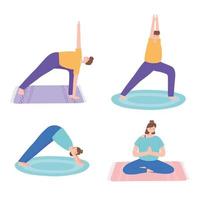 människor som utövar yoga olika träningspositioner vektor