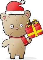 Cartoon-Weihnachts-Teddybär mit Geschenk vektor