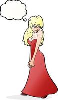 tecknad serie Söt kvinna i klänning med trodde bubbla vektor