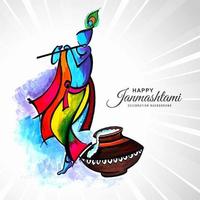 lord krishna glad janmashtami hälsning vektor