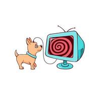 Cartoon kleiner süßer Hund süchtig nach Fernsehen vektor