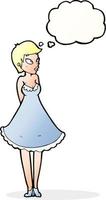 Cartoon hübsche Frau im Kleid mit Gedankenblase vektor