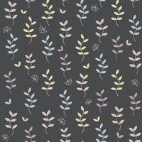 Design eines nahtlosen Musters mit pastellfarbenen, minimal dünnen Blättern und Beeren. moderne Tapete mit dunklem Hintergrund. Vektor süße Tapete.