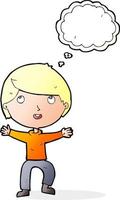 tecknad serie Lycklig pojke med trodde bubbla vektor