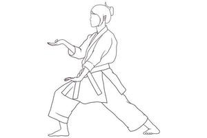 ung flicka håller på med karate utgör hand dragen stil vektor illustration