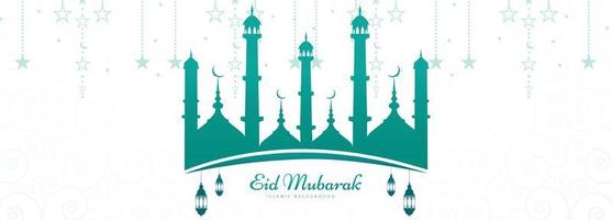Eid Mubarak Kartenbanner mit blaugrüner Moschee vektor