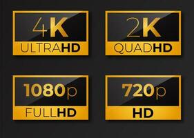 Packung mit Videodimensionen HD-Symbole 4k 2k 1080p 720p vektor