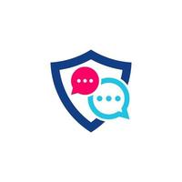Schild-Chat-Vektor-Logo-Vorlage. Dieses Design verwendet ein Schutzsymbol. geeignet für sichere Gespräche. vektor