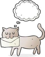 tecknad serie katt bärande brev med trodde bubbla vektor