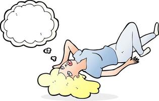 tecknad serie kvinna liggande på golv med trodde bubbla vektor