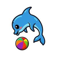 söt liten delfin tecknad serie spelar boll vektor