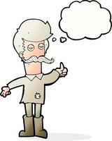 karikatur alter mann in schlechter kleidung mit gedankenblase vektor