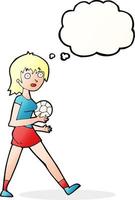 Cartoon-Fußballmädchen mit Gedankenblase vektor