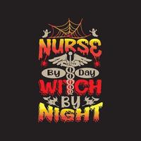 Krankenschwester Hexe Nacht T-Shirt Design vektor