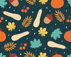 höst sömlös mönster med annorlunda löv, pumpor och ekollon. platt vektor illustration.