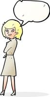 Cartoon-Frau im Trenchcoat mit Sprechblase vektor