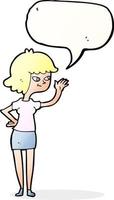 Cartoon freundliches Mädchen winkt mit Sprechblase vektor