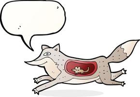 Cartoon-Wolf mit Maus im Bauch mit Sprechblase vektor