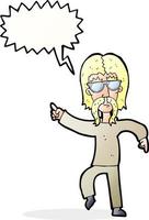 Cartoon-Hippie-Mann mit Brille mit Sprechblase vektor