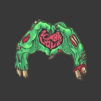 Zombie Valentinstag Liebe Hand Symbol T-Shirt Design vektor