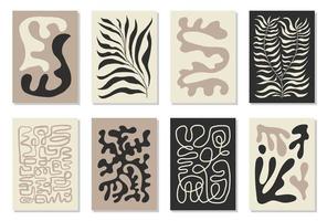 Set aus 8 von Matisse inspirierten Wandkunstpostern, Broschüren, Flyervorlagen, zeitgenössischen Collagen. organisches einzeiliges abstraktes handgezeichnetes Design, Tapete. dynamische Formen grafischer Vintage-Vektor vektor