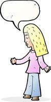 Cartoon-Frau mit offenen Armen mit Sprechblase vektor