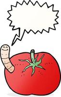 Cartoon-Tomate mit Wurm mit Sprechblase vektor