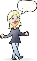 Cartoon-Frau ohne Sorgen mit Sprechblase vektor