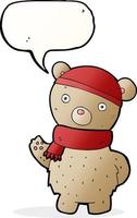 Cartoon-Teddybär in Wintermütze und Schal mit Sprechblase vektor