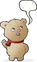 niedlicher teddybär der karikatur mit schal mit sprechblase vektor