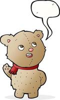 tecknad serie söt teddy Björn med scarf med Tal bubbla vektor