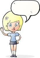 Cartoon hübsches Mädchen winkt mit Sprechblase vektor