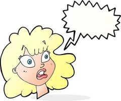 tecknad serie chockade kvinna ansikte med Tal bubbla vektor