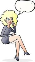 Cartoon-Bürofrau, die mit Sprechblase sitzt vektor