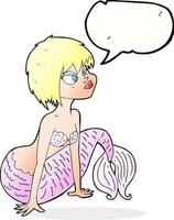 tecknad serie Söt sjöjungfru med Tal bubbla vektor