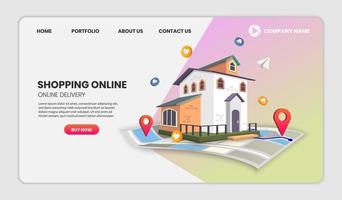 Online-Lieferung und Immobilien-Website-Vorlage vektor