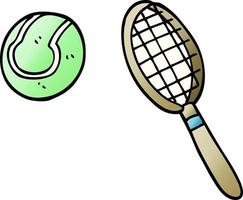 tecknad doodle tennisracket och boll vektor