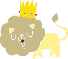 platt Färg stil tecknad serie lejon med krona vektor