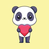 söt panda innehav kärlek härd tecknad serie klotter konst hand dragen begrepp vektor söt ikon illustration