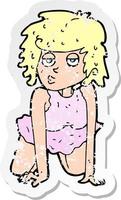 Retro-Distressed-Aufkleber einer Cartoon-Frau, die eine Pin-up-Pose macht vektor
